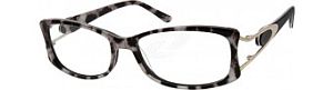 Leopard print rectangular eyeglasses with a metallic hinge design on the temples.