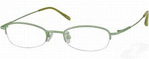 Light green metal-framed eyeglasses with oval lenses and olive green temple tips.