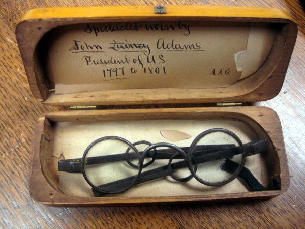 Spectacles worn by John Quincy Adams, President of U.S. 1797 to 1801, stored in a wooden case.