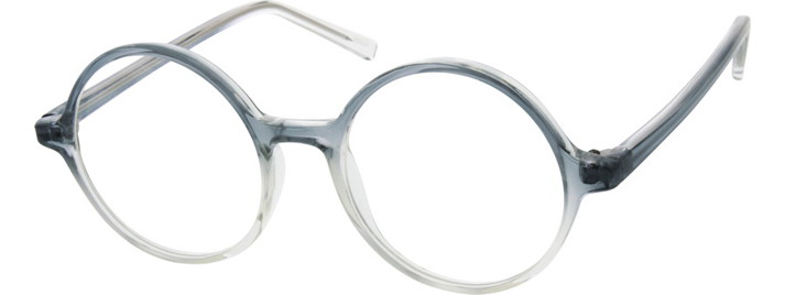 Round clear eyeglasses with thin frames and a slight gradient toward the temples.