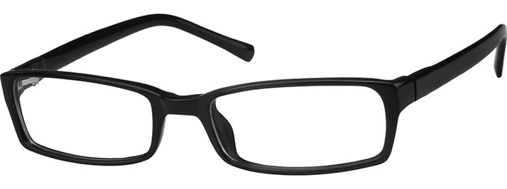 Black rectangular eyeglasses with a thin frame and straight temples.