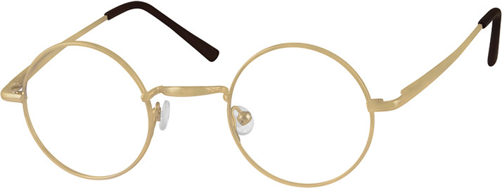 Gold metal round eyeglasses with black temple tips and adjustable nose pads.
