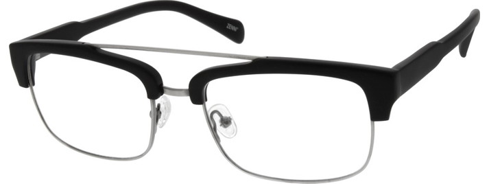 Rectangular black half-rim glasses with clear lenses and adjustable nose pads.
