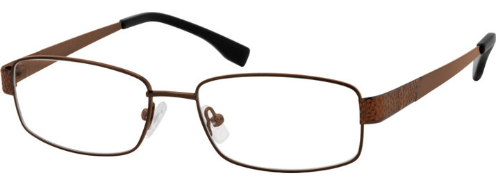 Bronze rectangular eyeglasses with textured temples and black ear tips.