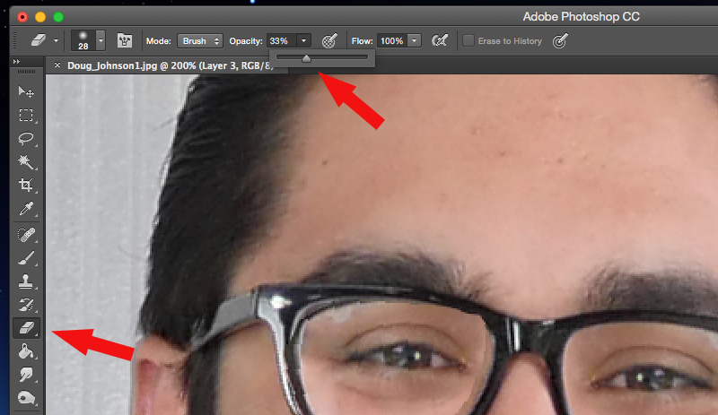 eraser with 33% opacity in photoshop