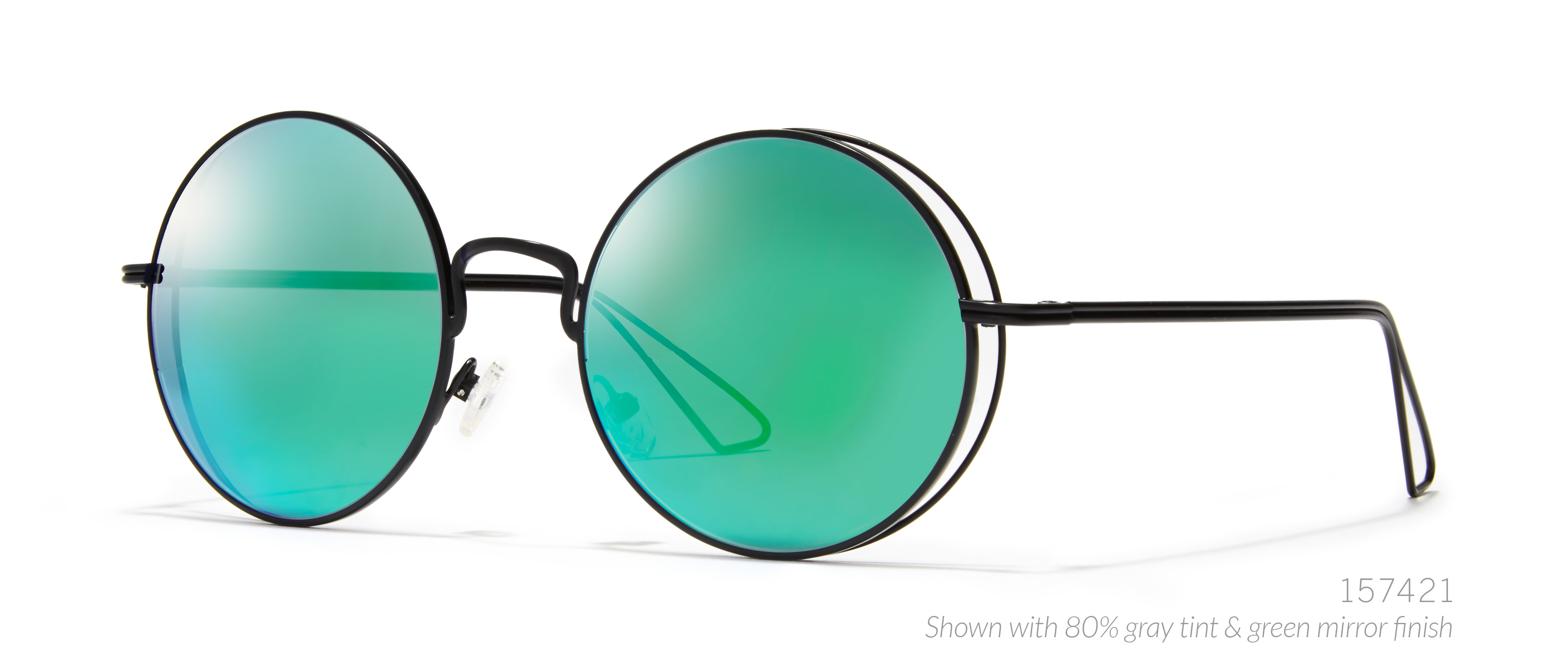 round sunglasses green mirror tint