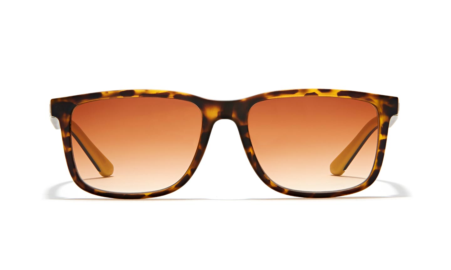 Tortoiseshell sunglasses with square frames and gradient brown lenses.