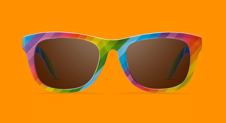Colorful striped sunglasses with dark lenses.