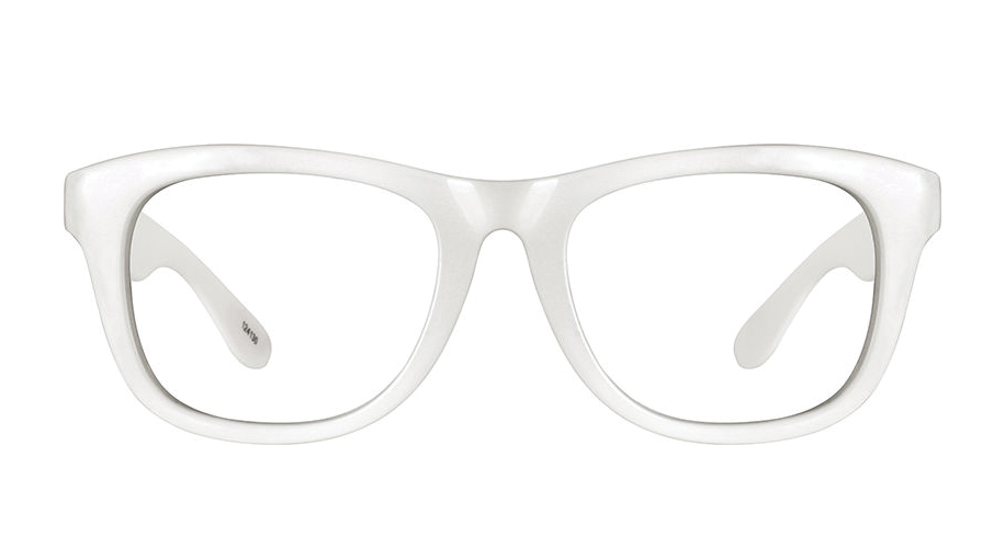 White, rectangular eyeglass frames with a glossy finish.