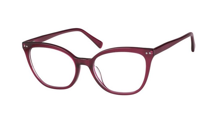 Red cat-eye glasses with a slender frame and slight metal accents on the upper corners of the lenses.