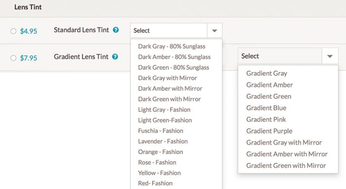 Eyeglass Tint Chart