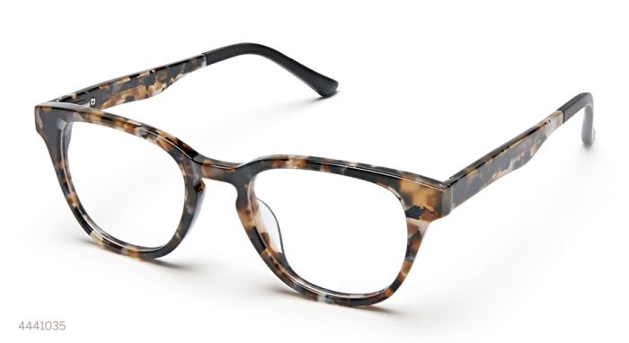 Tortoise shell eyeglasses with wide frames and clear lenses. Text in the image: 4441035.