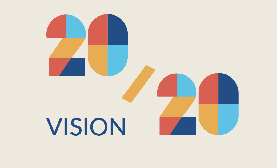 20/20 VISION with block colors in red, blue, yellow, and teal.