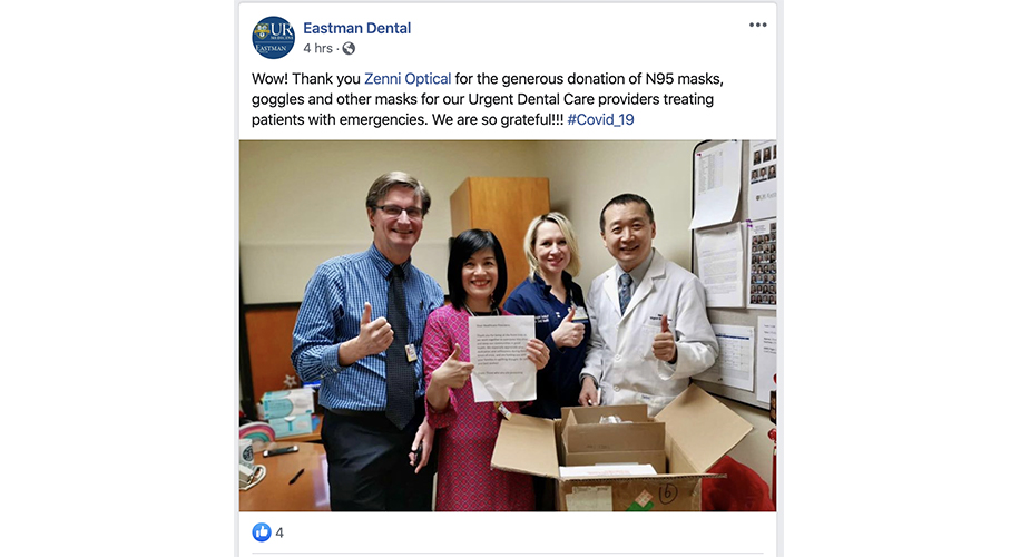 Thank you Zenni Optical for donating N95 masks, goggles, and other masks for our Urgent Dental Care providers. #Covid_19