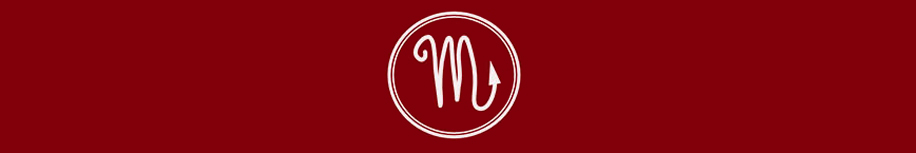 Scorpio Zodiac symbol in white on a red background within a circular border.