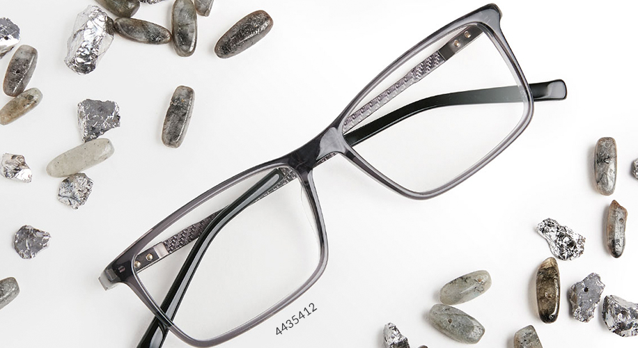 Black-rimmed rectangular eyeglasses with thin temples. Text: 4435412.