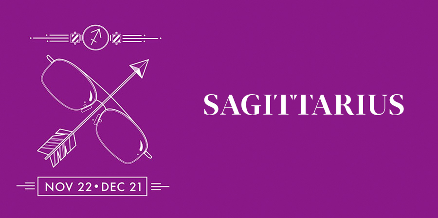 SAGITTARIUS. Nov 22 - Dec 21. Illustration of glasses and arrow.