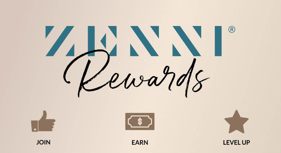 ZENNI Rewards. Icons: Thumbs up with text &quot;Join&quot;, Dollar bill with text &quot;Earn&quot;, Star with text &quot;Level Up&quot;.