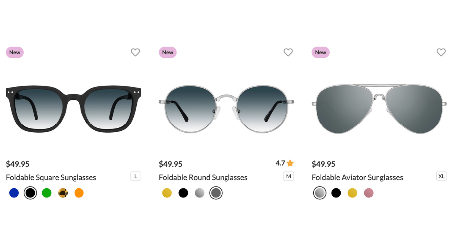 Examples of Zenni's Foldable Sunglasses Collection.