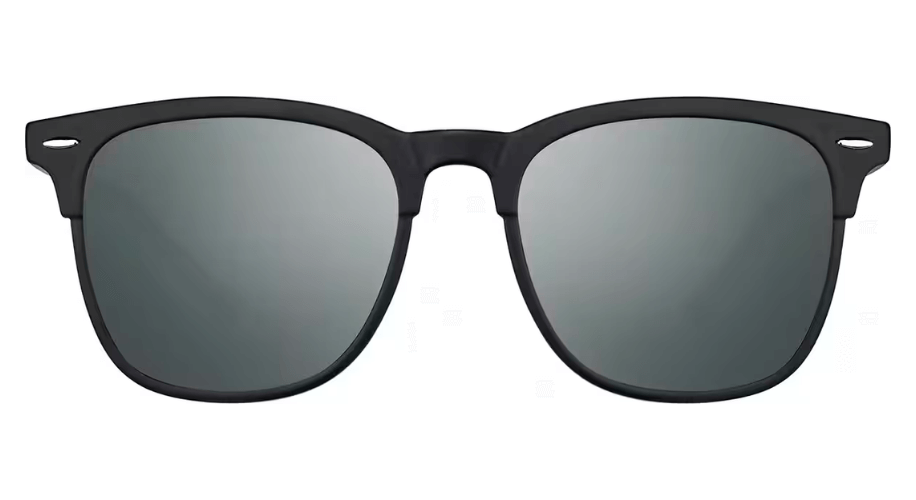 Black frame sunglasses with gray lenses.