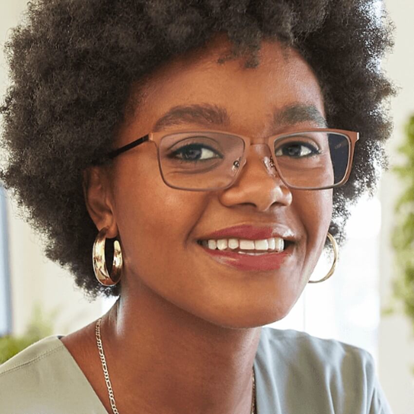 Woman wearing glasses.