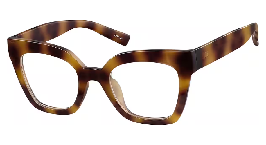 Tortoiseshell square-framed eyeglasses with &quot;2037526&quot; inscribed on the inner left arm.