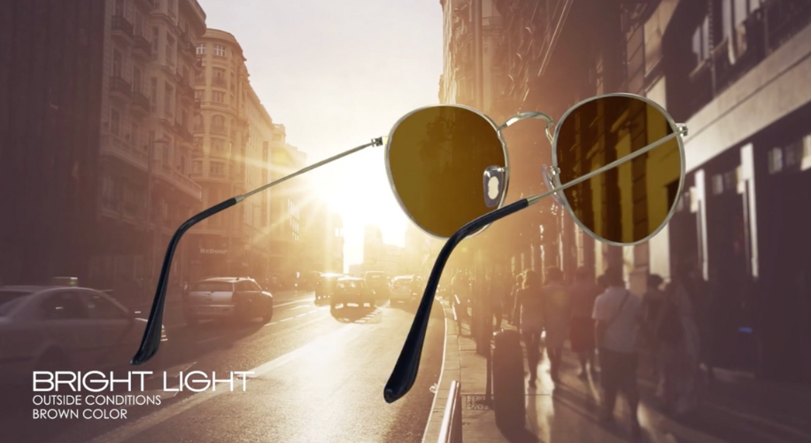 Sunglasses with brown lenses for bright light outside conditions.