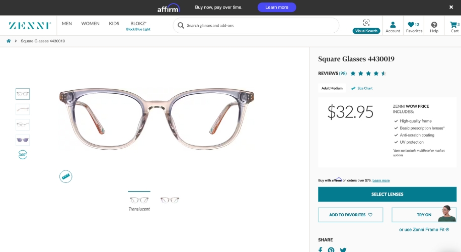 Introducing Affirm’s Pay-Over-Time Options at Zenni Optical
