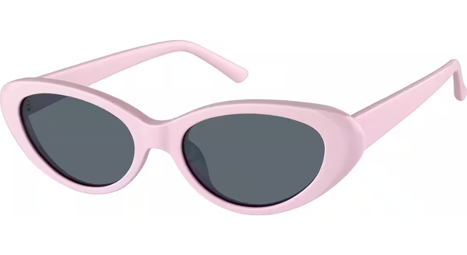 Pink cat-eye sunglasses with dark lenses.