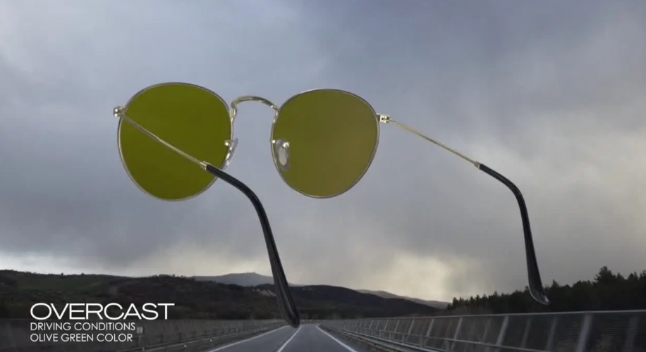 OVERCAST driving conditions, olive green color glasses.