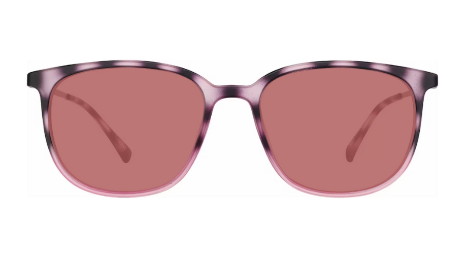 Pink sunglasses with tortoiseshell frame and pink-tinted lenses.