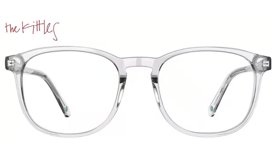 Clear eyeglasses called &quot;the Kittles&quot; with square-shaped frames and thin temples.