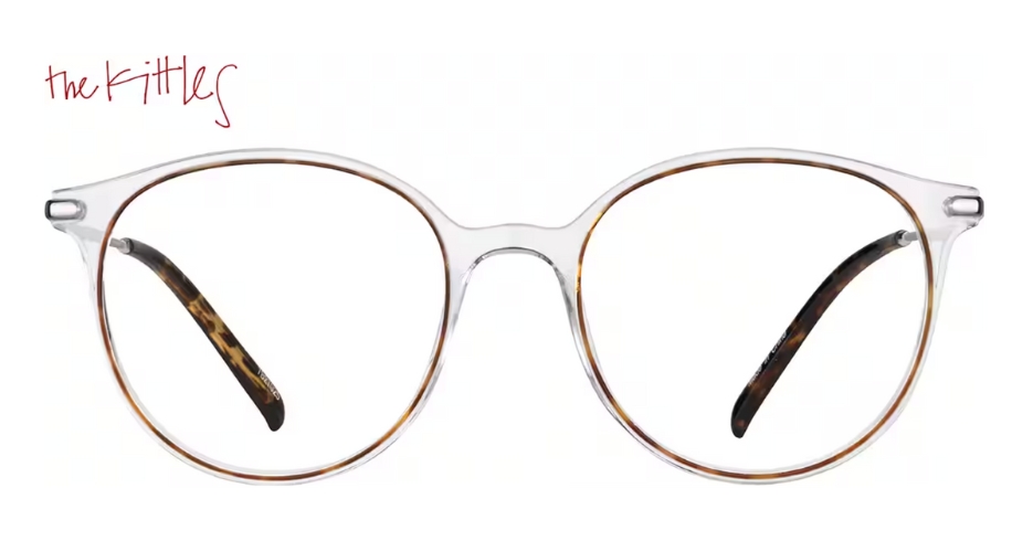 The Kittles transparent round eyeglasses with tortoiseshell temples.