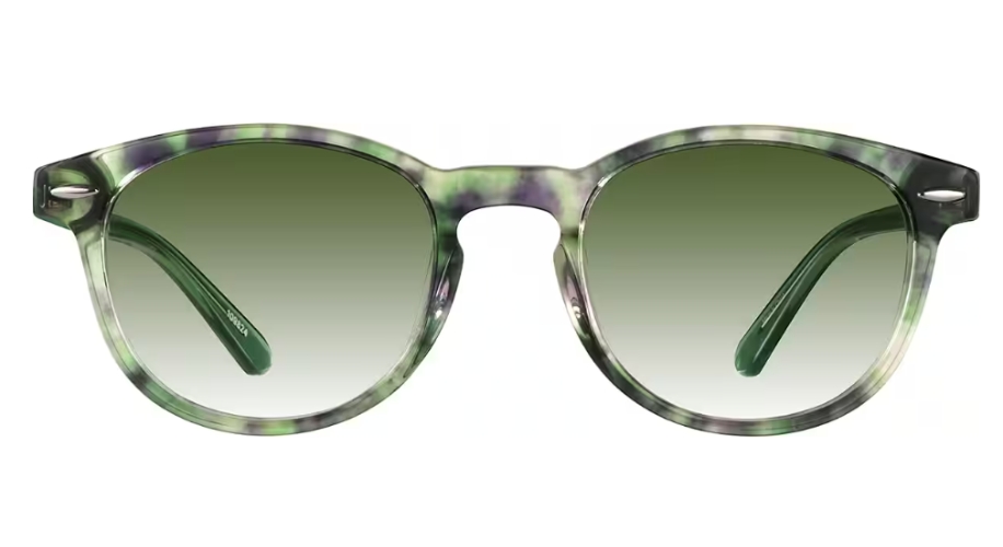 Green gradient sunglasses with a green and purple tortoiseshell frame.