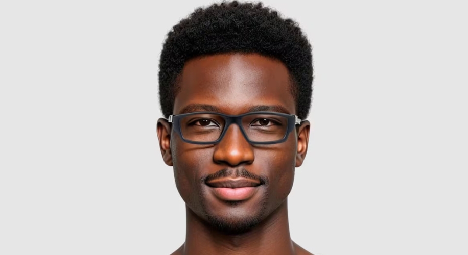 Man wearing black-rimmed eyeglasses with a neutral expression.