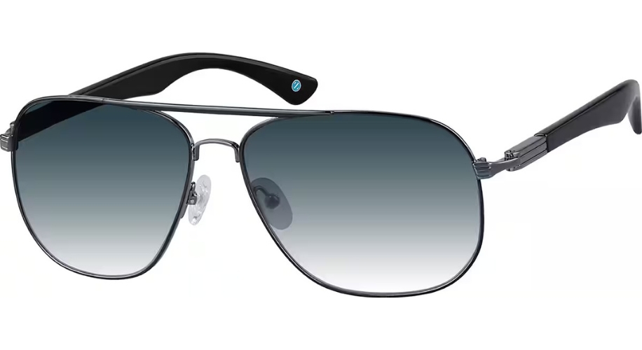 Black aviator-style sunglasses with gradient dark to clear lenses and thin metal frames.