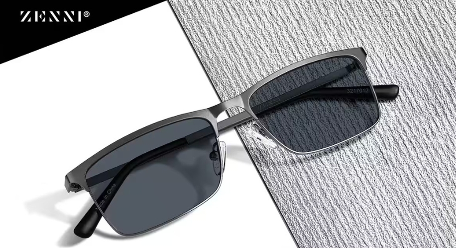 Zenni rectangular black sunglasses with dark lenses, model number 3217012.