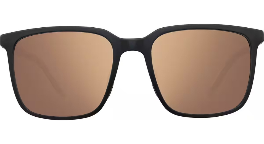 Black framed sunglasses with brown-tinted lenses.
