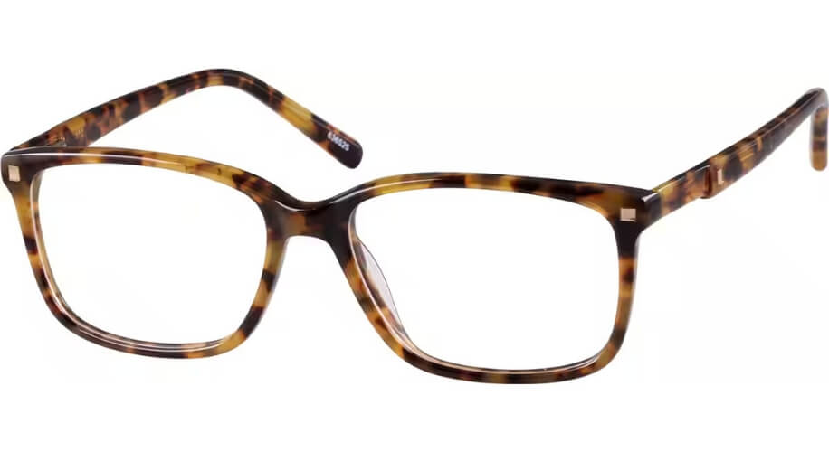 Tortoise shell patterned rectangular eyeglass frames.