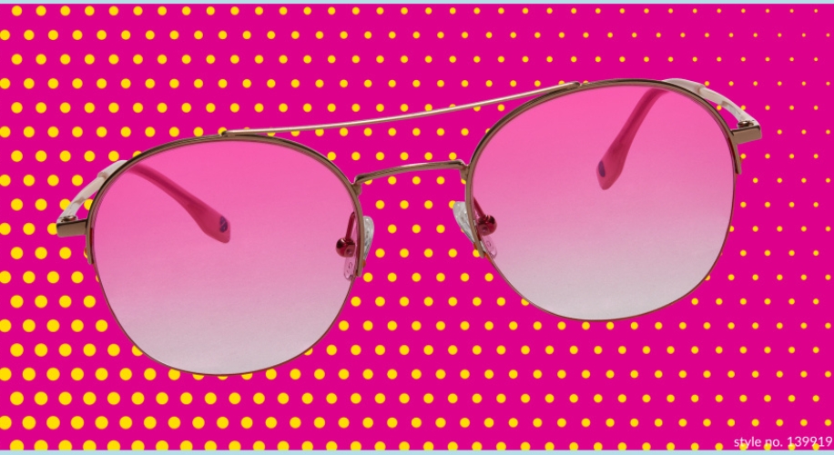 Aviator sunglasses with a metal frame and pink gradient lenses. Text reads: style no. 139919.