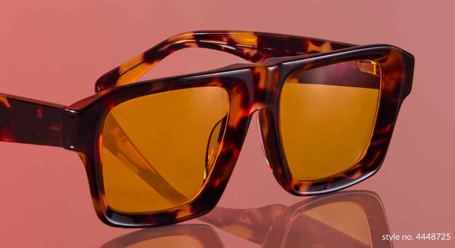 Tortoiseshell square sunglasses with amber lenses. Style no. 4448725.