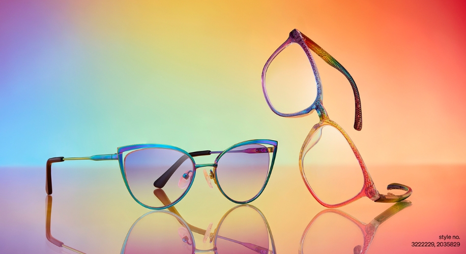 Colorful eyeglasses on gradient background. Style no. 3222229, 2035829.