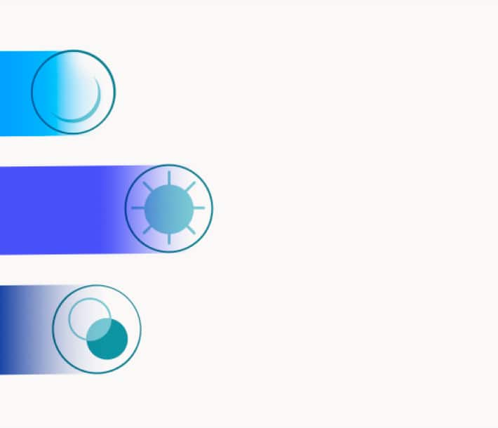 Image of three icons on a bar chart: a moon icon with a blue band spanning behind it, a sun icon with a purple band spanning behind it, and an icon of 2 bisecting circles with a dark blue band behind it.