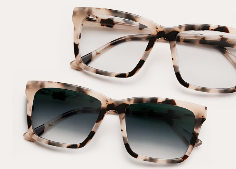 Image of 2 pairs of tortoiseshell glasses in Zenni x Cynthia Rowley Eyewear collection.