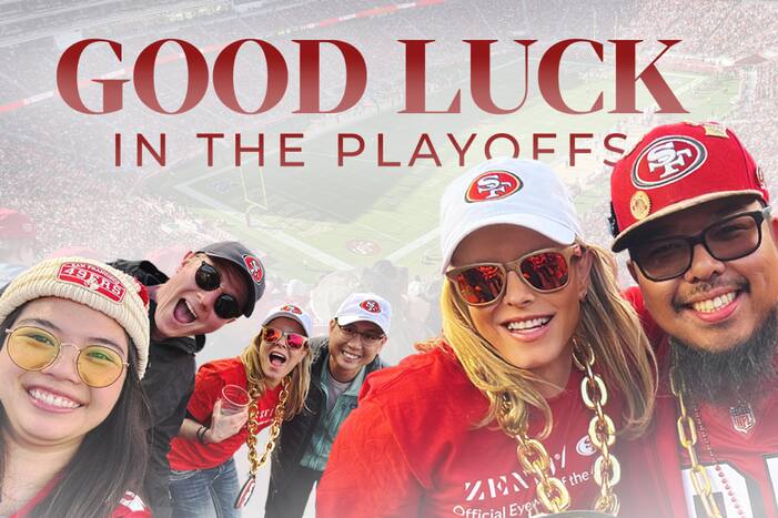 Zenni employees wish the 49ers good luck in the playoffs.
