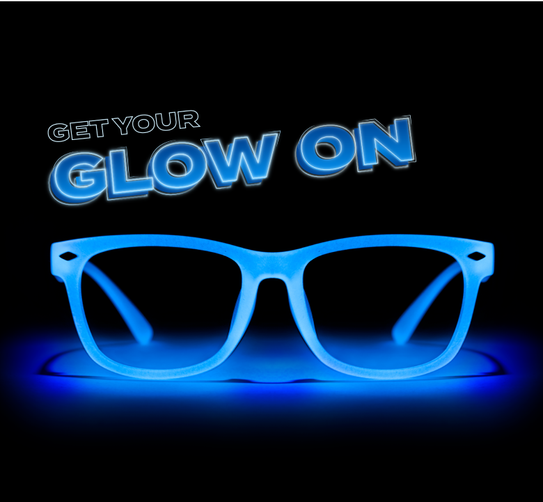 Get your glow on. Image of Zenni’s glow in the dark glasses.