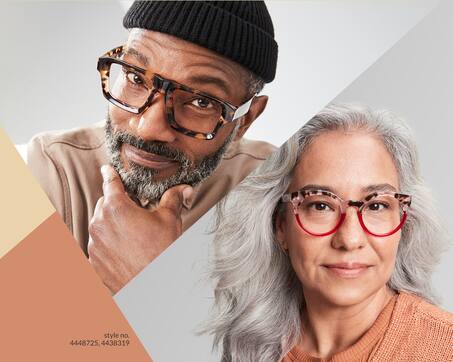 A split image of a man and a woman wearing Zenni progressive glasses.