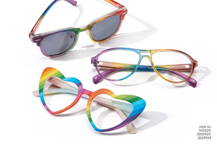 Image of a variety of Zenni rainbow glasses against a white background.